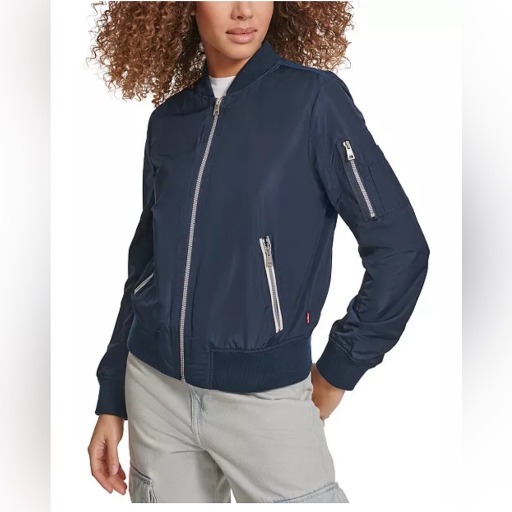 Levi's Women Melanie Newport Bomber Jacket in Navy Blue Size XL